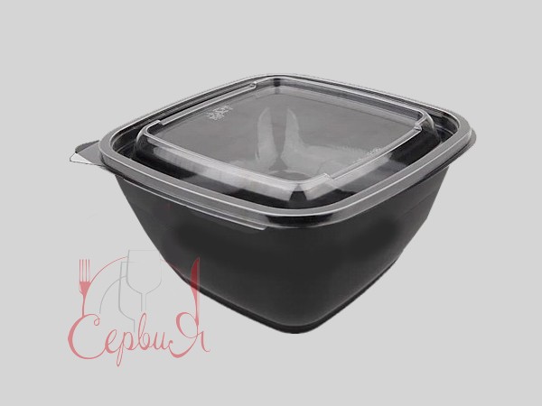 Контейнер РЕТ 160х160х70мм чорный з прозор.кришкою 875мл 10шт 015065/015066_2