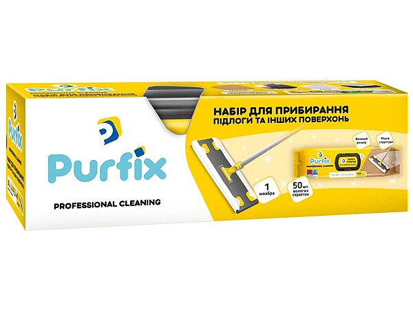 Набір для прибирання підлоги та інших поверхонь ТМ Purfix (серветки вологі+швабра)_1