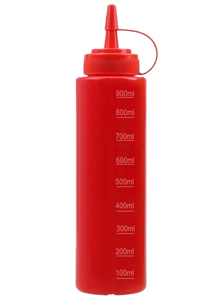 Бутилка пластик. з носиком 960мл червона з рискою Н_1