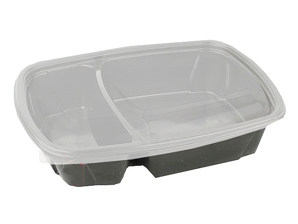 Контейнер РР ланч-бокс 230х170х50мм двосекційний чорний з прозор.кришкою 950мл 10шт 015005/015007_1