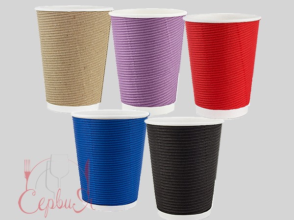 Стакан 340мл паперовий гофра жовтий під кришку АР-80 25шт АПХ_2