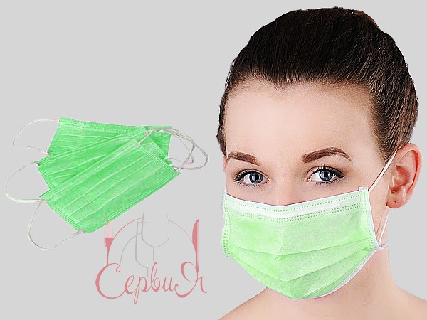 Маска мед. спанбонд однораз. 3шар. зелена 50шт PL_2