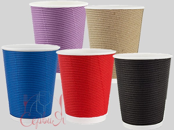 Стакан 420мл паперовий гофра блакитний 25шт АПХ 122409_2