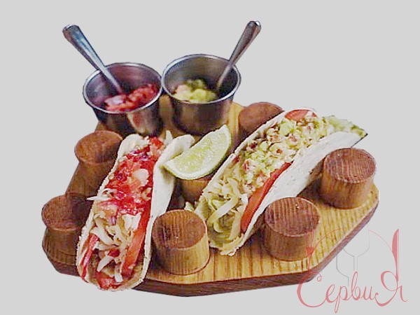 Підставка дерев'яна для тако з виїмкою під 2 соусники д.30см_2