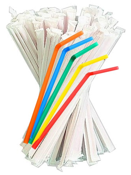 Соломка для соку 21смх4,8мм зі згином асорті в інд.уп. 200шт СП_1