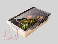 Контейнер папер.145х100х45мм з прозр.криш. 400мл КРАФТ чорний всеред. 50шт 013847\/013823К_thumbnail