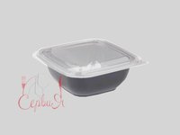 Контейнер РЕТ 126х126х38,5мм чорный з прозор.кришкою 250мл 10шт 015015/015022_thumbnail