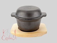 Кастрюлька с крышкой чугун д.11,8см на деревянной подставке C&T 8781891_thumbnail