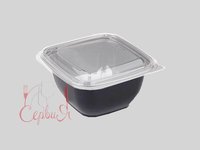 Контейнер РЕТ 126х126х60мм чорный з прозор.кришкою 500мл 10шт 015019/015022_thumbnail