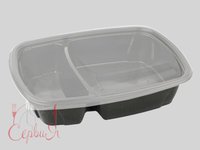 Контейнер РР ланч-бокс 230х170х50мм двосекційний чорний з прозор.кришкою 950мл 10шт 015005/015007_thumbnail