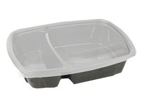 Контейнер РР ланч-бокс 230х170х50мм двосекційний чорний з прозор.кришкою 950мл 10шт 015005/015007_thumbnail